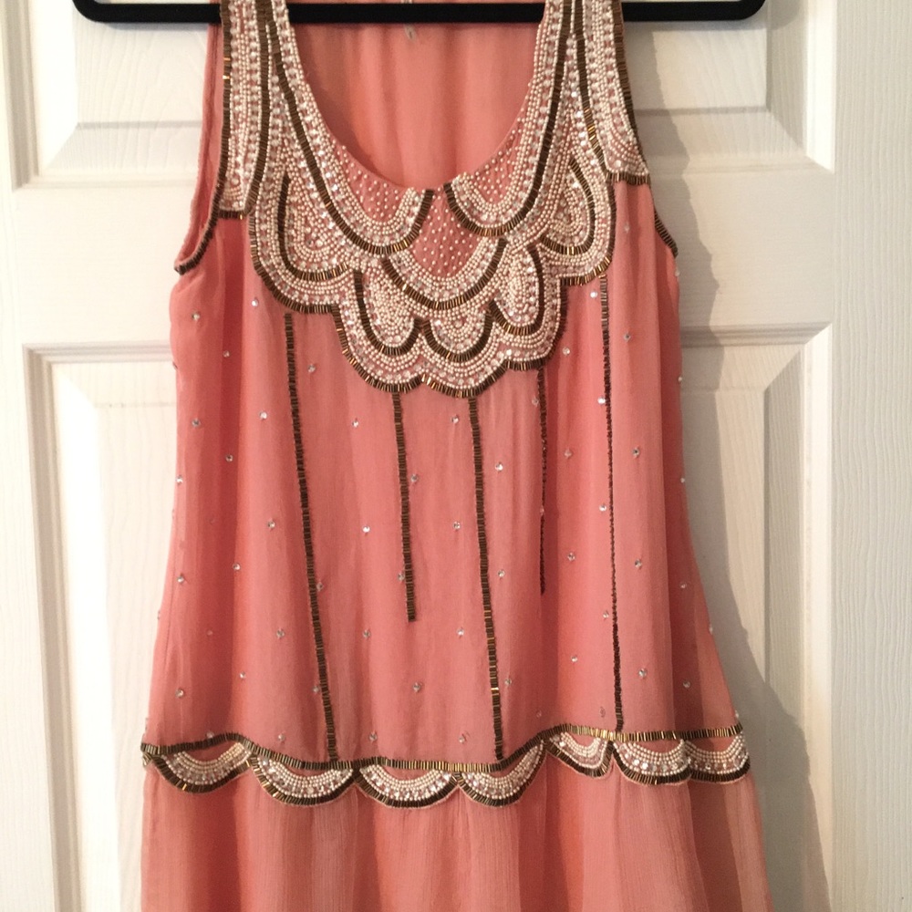 Free People beaded peach sleeveless blouse S